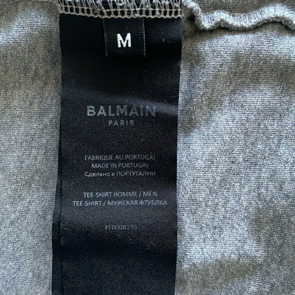Balmain Paris Flock and print logo unisex grey cotton t shirt, size M - Picture 4 of 8